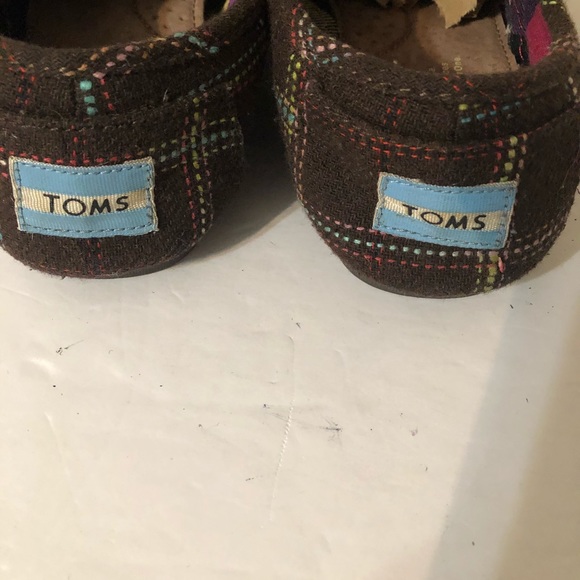 Toms Brown Plaid Fabric Slip On Tie Up Flat Shoes - Picture 5 of 6
